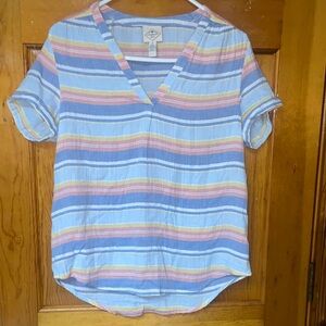 Universal Thread Multicolor Striped V-Neck Tee